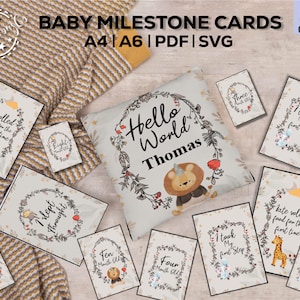 Cartes d'étape de bébé | Jalon mensuel | Cartes d'étape | Marqueur d'étape | Signes du mois de bébé | Statistiques de naissance Svg | Bébé jalon Svg