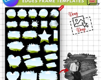 Pacchetto cornici Canva con bordi rovinati: collage di foto PNG (download digitale)