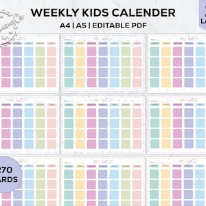 Calendário infantil semanal | Cronograma visual para impressão | Calendário Perpétuo | Rotina semanal | Resumo da semana | Gráfico de rotina infantil | Planejador infantil