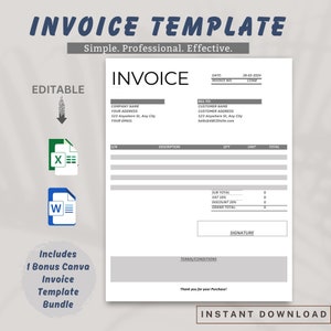 Invoice Template | Business Invoice | Modern and Professional Invoice | Editable Instant Download | Business Invoice | Printable Invoice