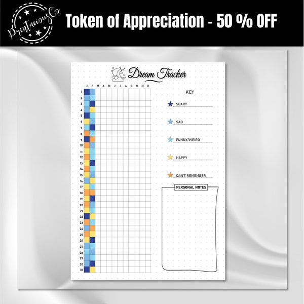 Dream Tracker | A4 Journal Page | Printable Tracker | Dream Log | Dream Journal | Sleep Tracker | Monthly Tracker | Monthly Dream Analysis