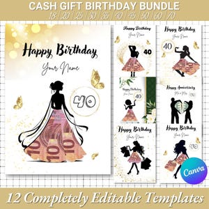 de Cadeau en espèces pour un 40e anniversaire | Modèle de toile modifiable + imprimable | Cadre personnalisé pour 40e anniversaire de trésorerie | Écrivez votre numéro | 18,20,25,30
