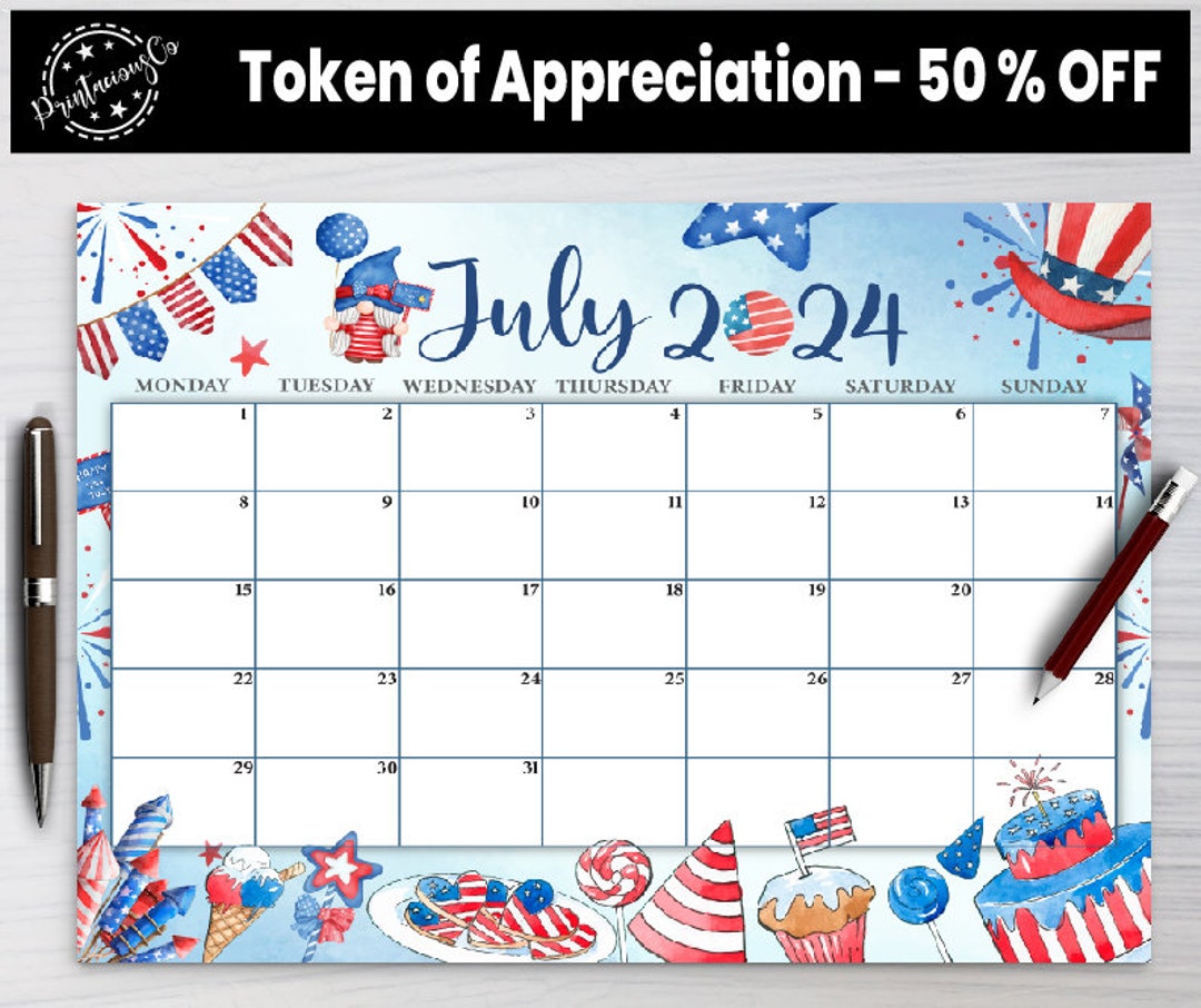 Editable July 2024 Calendar Printable Wall Calendar 2024 Fillable ...