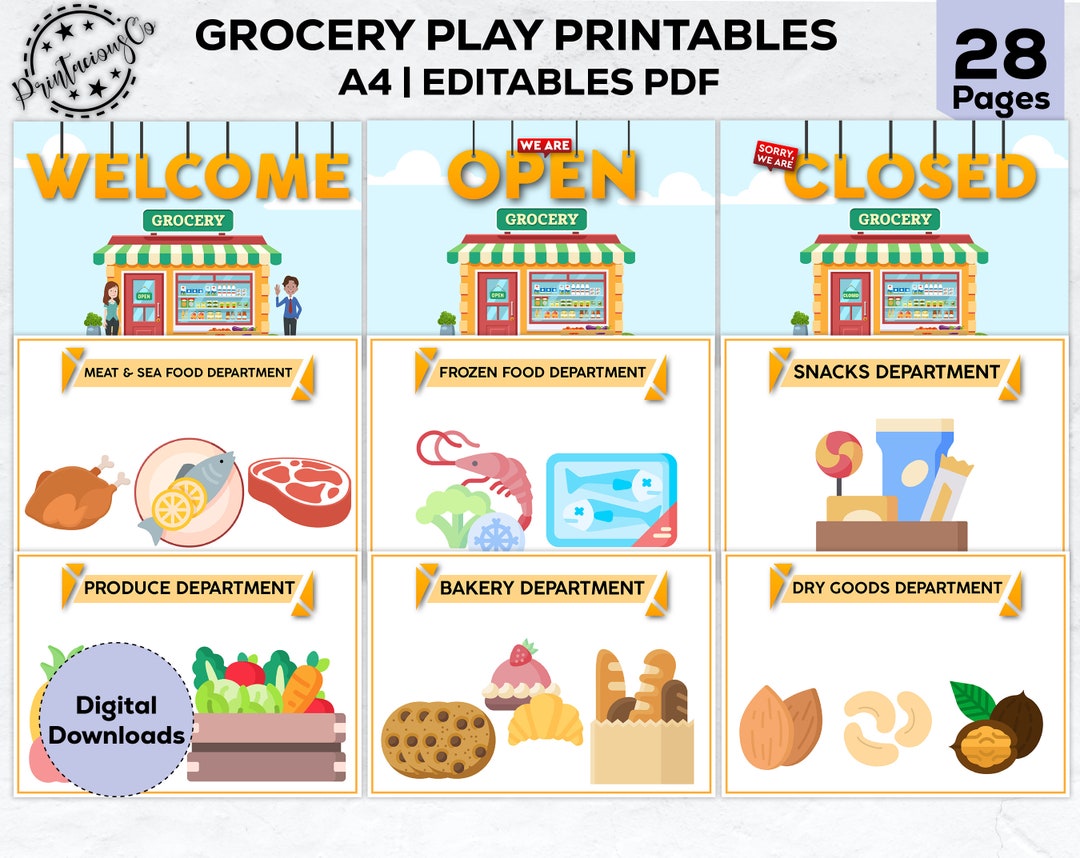 Grocery Store Pretend Play Printables Bundle Kids Pretend Dramatic Play ...