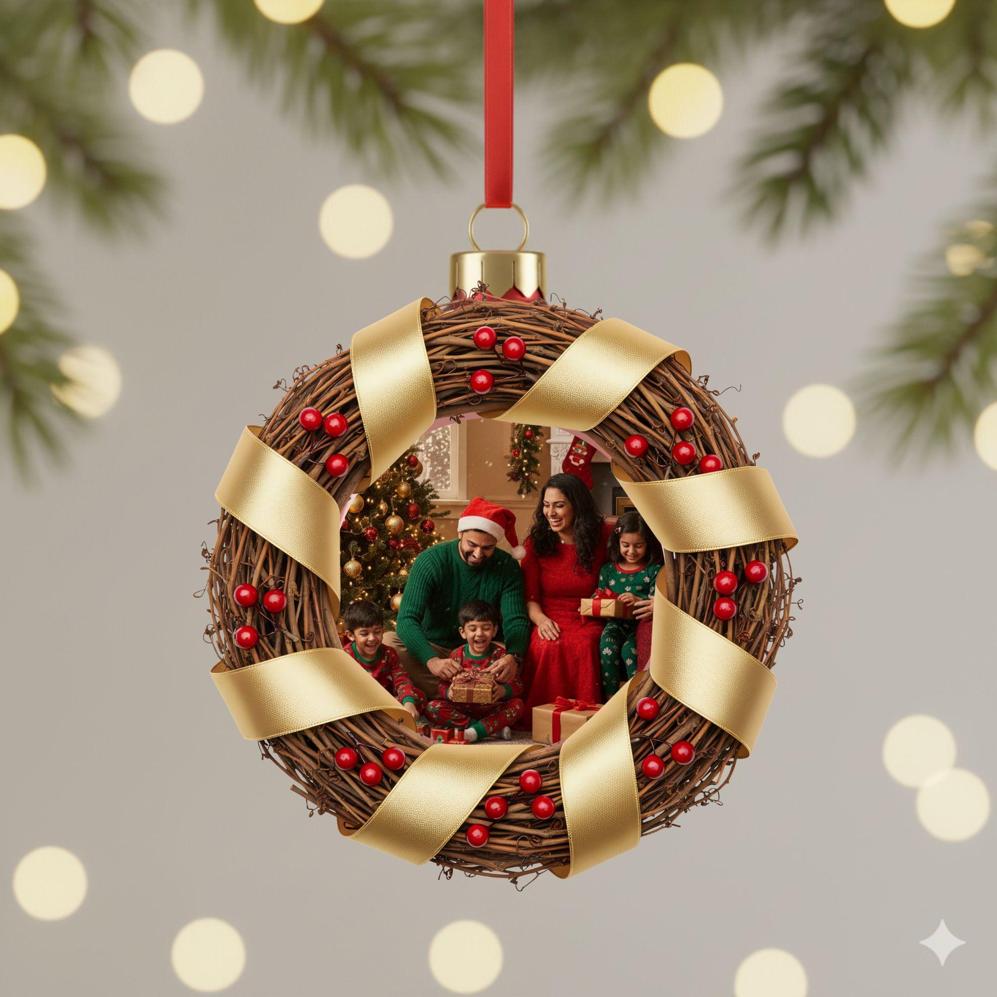 Christmas Photo Ornament Frame Template DIY Holiday Wreath (digital