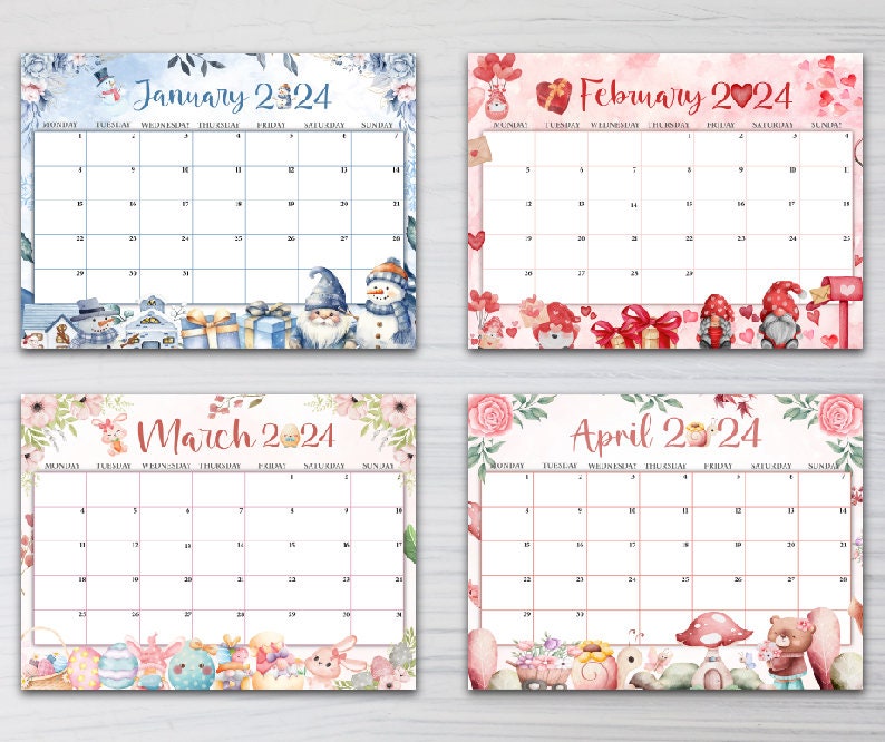 Editable 2024 Wall Calendar Bundle: Printable Monthly Planner (digital ...