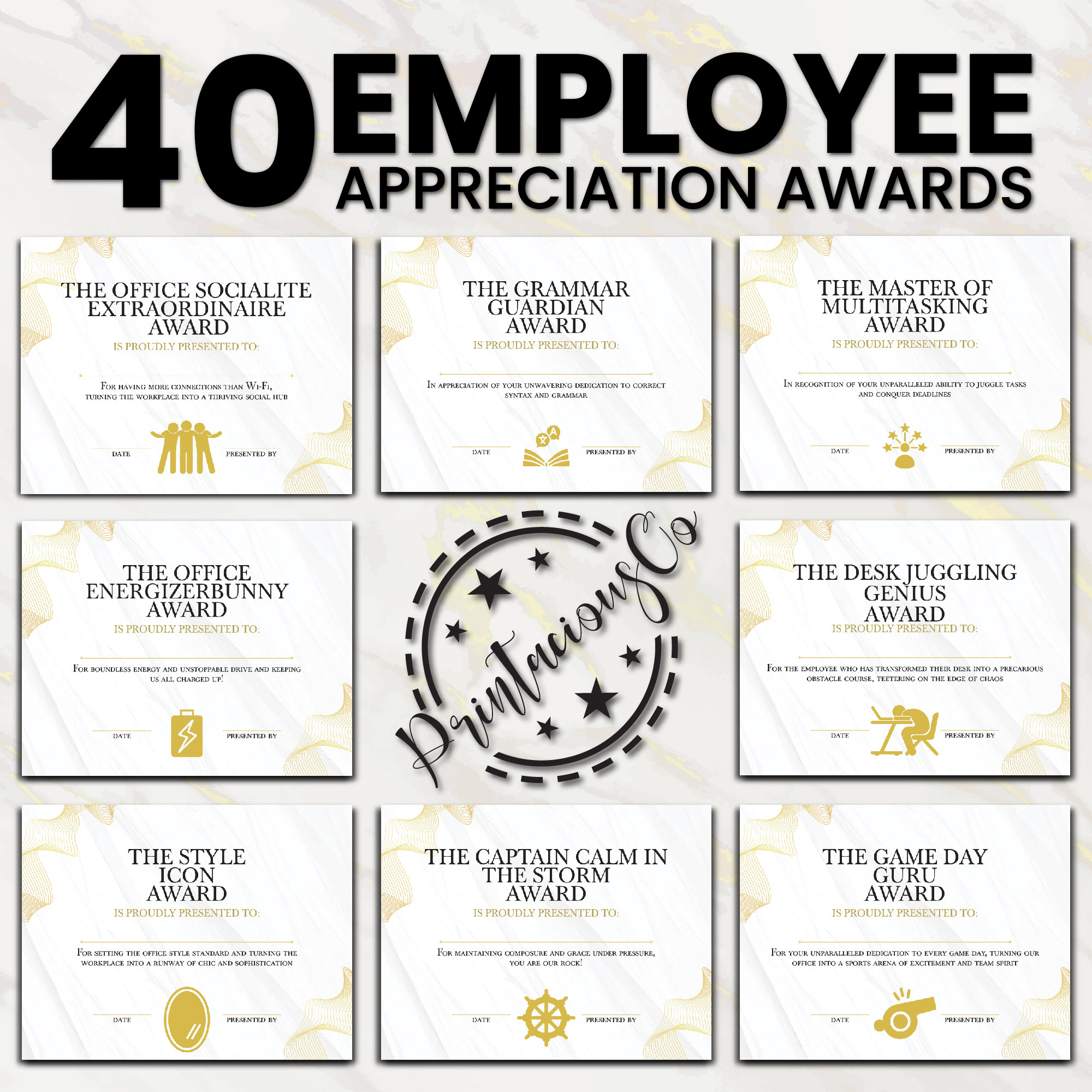 40 Employee Appreciation Award Certificate Printable Recognition Award ...