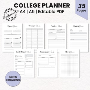 Editable College Planner Bundle | Student Planner Printable | Study Planner | Course Planner | Academic Planner | Homework Planner