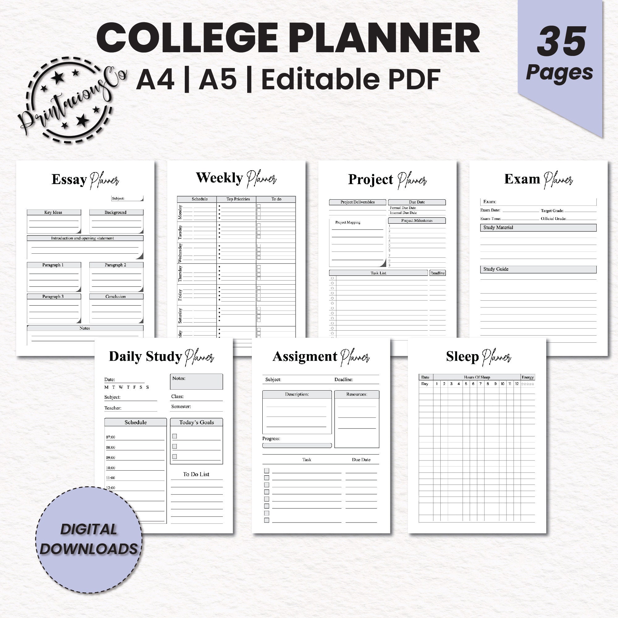 editable-college-planner-bundle-student-planner-printable-study-planner-course-planner-academic-planner-homework-planner-etsy