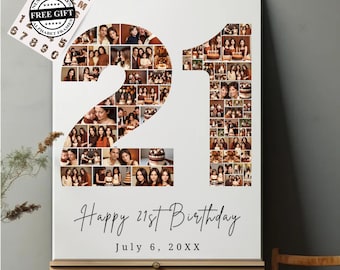 Plantilla de collage de fotos para 21 cumpleaños: Marco personalizable de Canva (descarga digital)