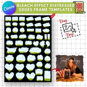 Bleach Effect Distressed Edge Canva Frames Bundle | Photo Collage Sublimation Design PNG | Drag & Drop Photo |Editable Template |Canva Fames