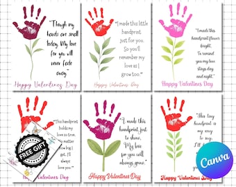 Valentine's Day Handprint Art Craft Template |Printable Valentine Handprint Art |Valentine Toddlers Activity Art |Floral Handprint Craft