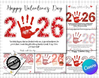 2026 Valentines Handprint Art |Printable Valentine Keepsake Art |Valentine Activity Craft |Kids Paint Activity Keepsake |Preschool Activity