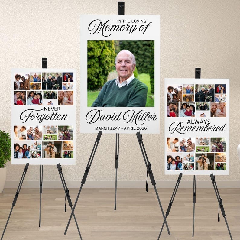Memorial Signs Examples Funeral Photo Collage Sign Template |editable Memory Welcome Collage ...