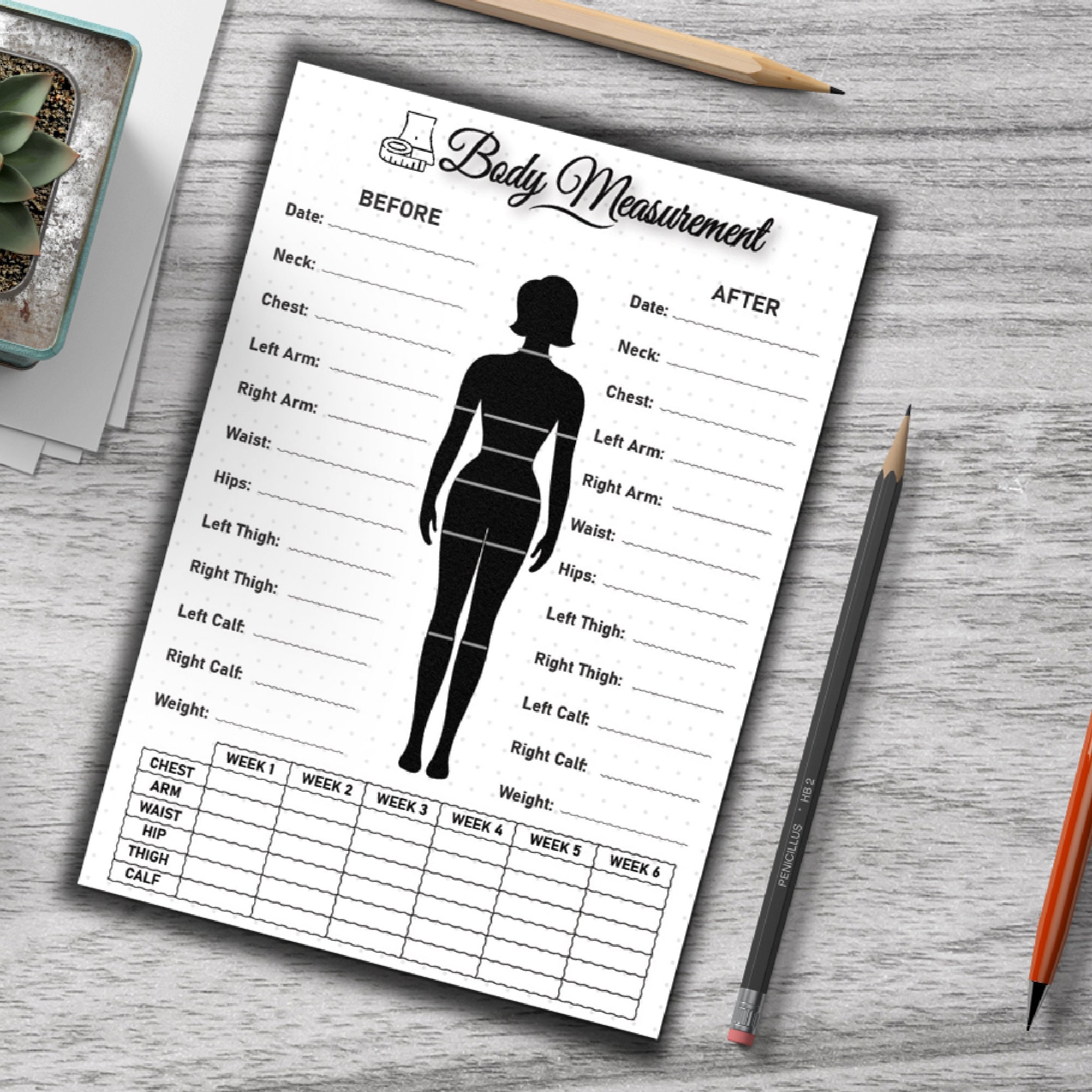 Body Measurements Tracker A4 Journal Page Printable Tracker Fitness ...