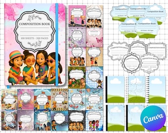 Editable Composition Book Cover Template: Custom School Notebook (Canva)