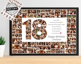 Plantilla de collage de fotos para 18.º cumpleaños: regalo personalizable (descarga digital)