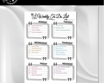 Weekly To Do List | A4 Journal Page | Printable Tracker | Weekly Check List | Printable Reminder | Weekly Reminder | Daily Reminder | To Dos