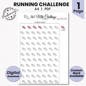Running Challenge | A4 Journal Page | Printable Running Tracker | Running Miles Challenge | 100 Miles | 365 Miles | Fitness Challenge
