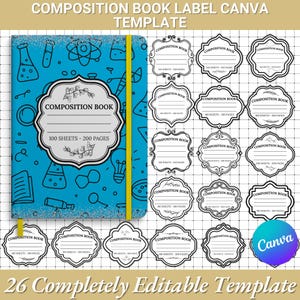 Composition Book Label Template: Editable DIY School Stickers (Canva Template, Printable Download