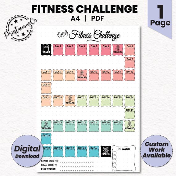 Fitness Challenge Tracker: A4 Printable Journal (PDF)