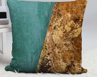 Funda de almohada con textura dorada: moderna funda de cojín verde