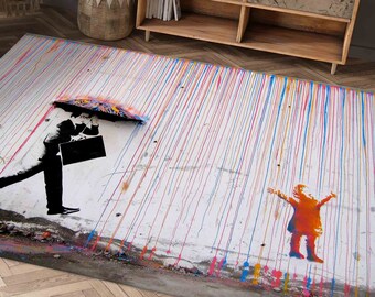 Small Rug, Popular Rug, Soft Rug, Housewarming Gift, Banksy Colorful Rain Rugs, Banksy Rugs, 3D Printeds Rug, Chenille Rug, Cool Rug,