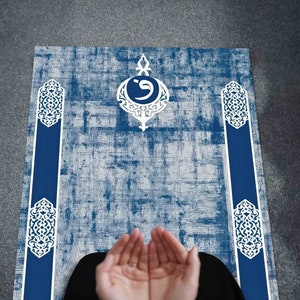 Blue Prayer Rug, Worship Rug, Religious Rug, Muslim Rug, Machine Washable Rug, Islamic Rug, Easy To Clean Rug, Popular Rug, Spiritual Rug,