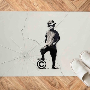 Office Decor Rug, Step Rug, Machine Washable Rug, Handmade Gift,  Rugs, Ball And Boy Rugs, Banksy Rug, Bedroom Rug, Personalized Gifts,