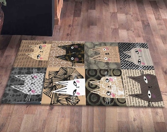 Cat Rug, Boho Rugs, Minimal Rug, Animal Rugs, Pet Friendly Rug, Dining Room Rug, 3D Printeds Rug, Runner Rug, Entryway Rug, Kids Room Rug