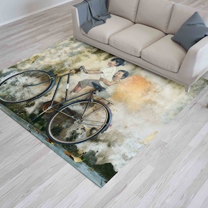 Kinder auf dem Fahrrad Graffiti Teppich, Kinder auf dem Fahrrad Graffiti Teppich, Modeteppich, Haustierfreundlicher Teppich, Innenteppich, 3D gedruckter Teppich, Dünner Teppich,