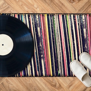 Vinyl Record Rug, Colorful Music Carpet, Retro Floor Mat for Music Lovers, LP Collection Digital Print Rug, Funky Room Accent
