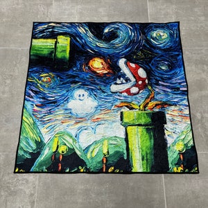 Mario Sternennacht Teppiche, Mario Bros Teppich, Van Gogh Mario Teppiche, Moderne Teppiche, Geschenk für Ihn, Beliebter Teppich, Weicher Teppich, Küchenteppich,