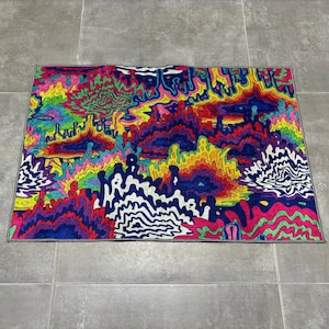 Psychedelic Tapestry Rugs, Colorful Stain Rugs, Colorful Rug, Modern Rugs, Custom Rug, Anti-Slip Carpet, Car Mat, Entryway Rug,