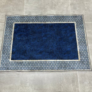 Navy Blue Rugs, Geometric Pattern Rug, Blue Rugs, Modern Rugs, Chenille Rug, Thin Rug, Wall Hanging Rug, Car Mat, Gift For The Home,