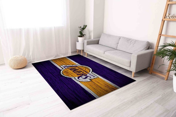 Los Angeles Lakers Rug: NBA Basketball Navy Blue & Mustard Decor