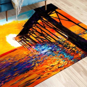 Vloerkleed kantoorinrichting, groot vloerkleed, gangtapijt, cadeau voor haar, kusttapijten, vloerkleed haven en zonsondergang, landschapstapijten, gangtapijt, antisliptapijt,