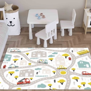 Tapis bébé plan de la ville, routes et transports, tapis plan de la ville, tapis éducatif, tapis pour enfants, grand tapis moderne, tapis antidérapant, tapis pour chambre d'enfants,