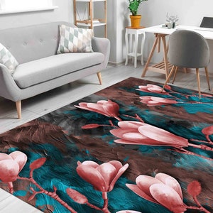 Pattern Rug, Office Decor Rug, Salon Rug, Non Slip Rug, Magnolia Flowers Rug, Pink Rugs, Floral Rug, Entry Rug, Custom Rug, Pink Rug,