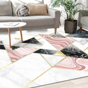 Rosa und grauer Marmor Teppich, Geometrischer Teppich, Moderne Marmor Teppiche, Gold Marmor Teppiche, Alkohol Tinte Teppich, Salonteppich, Personalisierte Geschenke, Treppen Teppich,