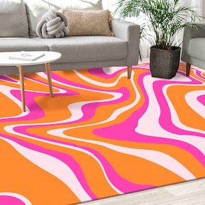Psychedelic Pattern Rug Rug, Pink Rugs, Orange Rug, Modern Rug, Thin Rug, Large Rug, Thick Rug, Outdoor Rug, Personalized Gifts,Abstract Rug