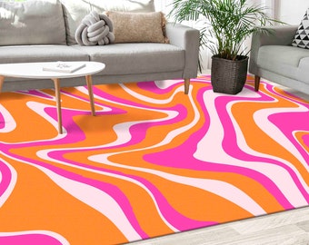 Psychedelic Pattern Rug Rug, Pink Rugs, Orange Rug, Modern Rug, Thin Rug, Large Rug, Thick Rug, Outdoor Rug, Personalized Gifts,Abstract Rug