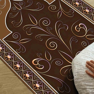 Brown Prayer Rug, Worship Rug, Islamic Rug, Pattern Rug, Luxury Rug, Prayer Accessories, Religious Rug, Personalized Rug, Elegant Design Rug