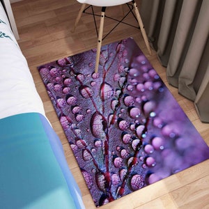 Soft Rug, Step Rug, Decorative Rug, Housewarming Gift, Purple Leaf and Water Drops Rug, Water Drops Rug, Flower Rug, Cool Rug, Door Mat,