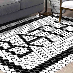 Black and White Chenille Rug: Modern Bathroom Decor image 3
