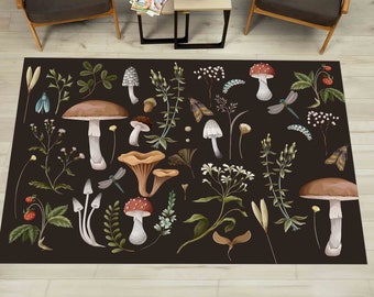 Tappeto a forma di fungo: tappeto con decorazione botanica nera, adatto agli animali domestici