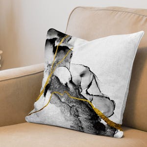 Alcohol Ink Cushion Cover, Black and White Cushion Cover, Luxury Marble Pillow Cover, Black Marble Cushion Case, Custom Pillow,