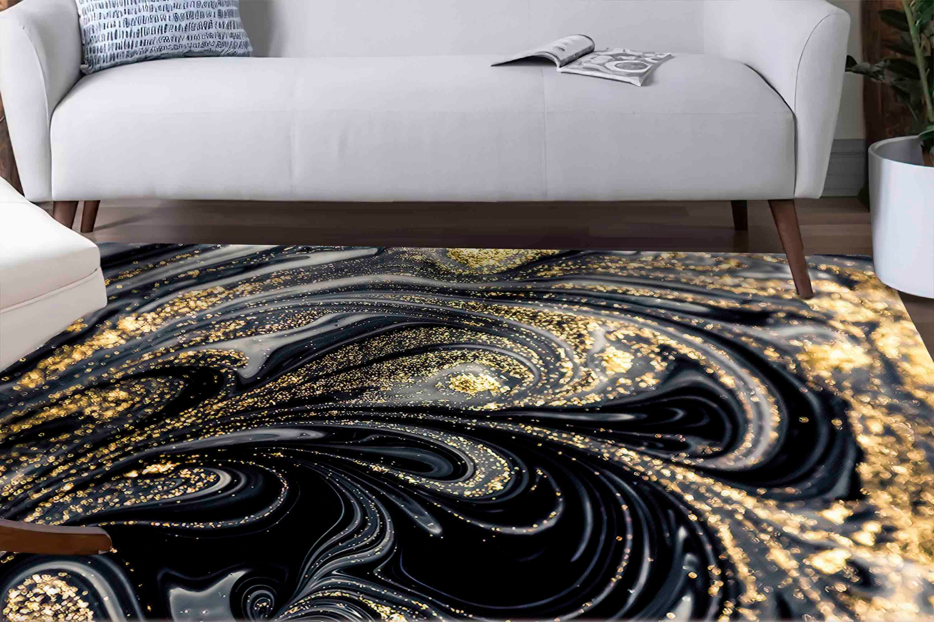Black and Gold Rug Contemporary Rugs Abstract Rug Modern Etsy
