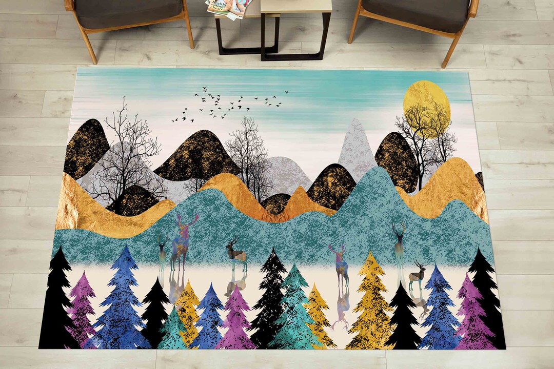 Abstract Forest Painting Rug: Anti-slip Colorful Landscape Carpet - Etsy