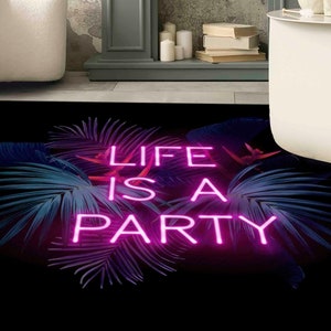 Party Neon Rugs, Life Is A Party Rugs, Tropical Party Design Rug, Modern Rugs, Luxury Rug, Pattern Rug, Hallway Rug, Cool Rug, Thick Rug,